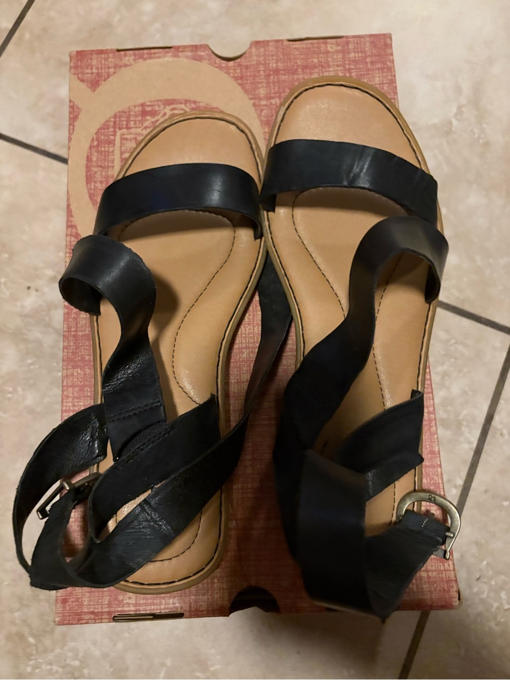 Born Black Leather Strappy Flat Sandals